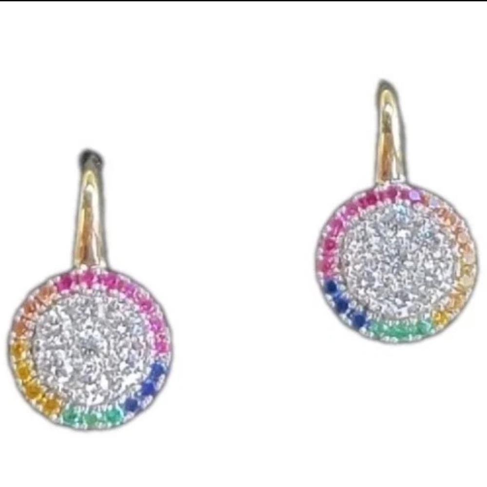 14k Gold Diamond Rainbow Sapphire Earrings-Estate Jewelry- Frederic Sage